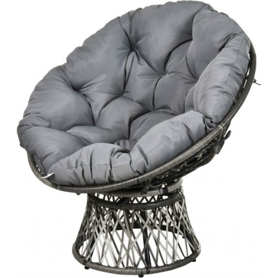 Foto van Outsunny Papasan fauteuil met grijze rotan bekleding en 360 graden draaifunctie
