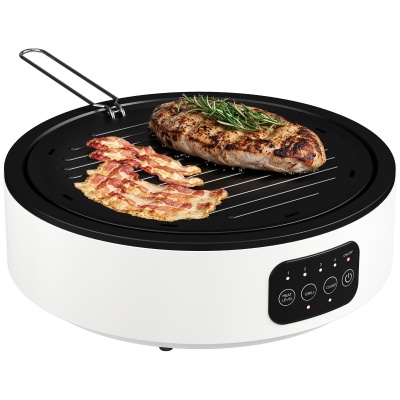 Foto van HOMCOM 2-in-1 keramische kookplaat en grill, 2000W, LED-display, wit