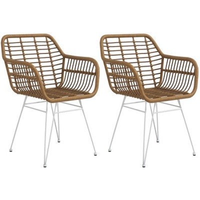 Foto van HOMCOM Eetkamerstoelen van PE Rattan, Staal - 56L x 60B x 79H cm - Lichtbruin + Wit