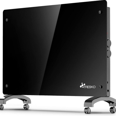 Foto van TRESKO® Glazen convector zwart met app, wifi, led-display en timer, staand of wandverwarming