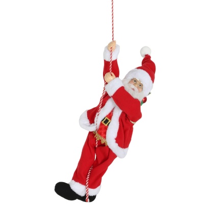 Foto van HOMCOM 60 cm Zingende en Klimmende Kerstman, Klassieke Binnendecoratie, Rood
