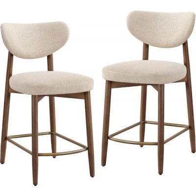 Foto van VASAGLE Barkruk set van 2 met rugleuning, linnenlook, cappuccino-beige en walnoot