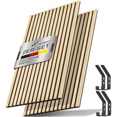 Foto van TRESKO Akoestische houten panelen 120 x 60 cm met 4 kledinghaken en montageset