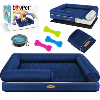 Foto van Lovpet® Orthopedisch hondenbed 91x71x22cm , hondenkussen, relax, incl. voerbak + 3 x kauwbotten