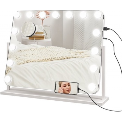 Foto van HOMCOM Hollywood Spiegel met Verlichting - Glas, Metaal - 62,5L x 14B x 52H cm - Wit