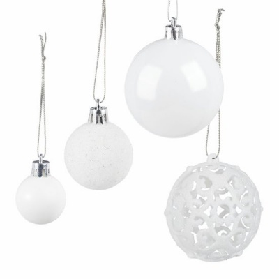 Foto van Set van 50 onbreekbare kerstballen - plastic - wit - ∅ 3, 4 & 6 cm