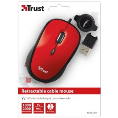 Trust YVI muis USB 2000 DPI Ambidextrous Zwart, Rood Trust YVI muis USB 2000 DPI Ambidextrous Zwart, Rood