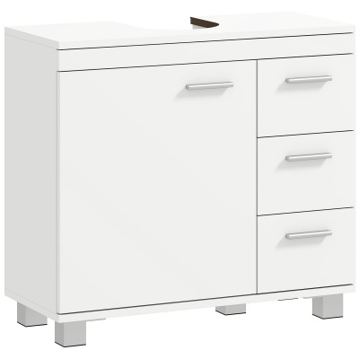 Foto van HOMCOM Badkameronderkast met Lades en Soft-Close Deur, U-vorm, Wit, 70 x 30 x 64 cm