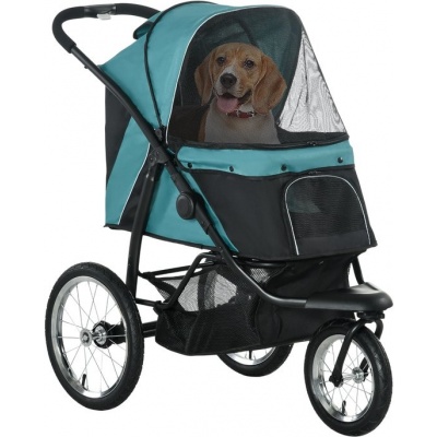 Foto van PawHut Opvouwbare hondenwagen voor honden en katten tot 20 kg - Donkergroene buggy met wielen