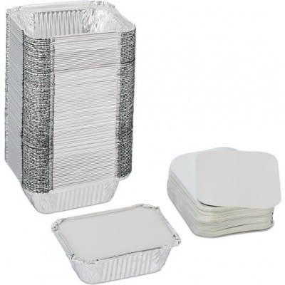 Foto van Aluminium bakjes met deksel - set van 100 - 260 ml - voor maaltijden - kapsalon