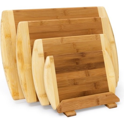 Foto van Set van 4 snijplanken met houder - verschillende maten - ontbijtplank - serveerplank