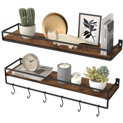 Foto van Wandplank set van 2 - 60 cm breed - Rustiek bruin en matzwart