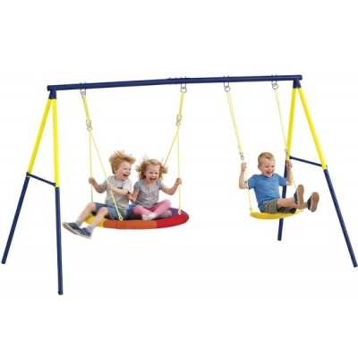 Foto van Aiyaplay Kinderschommel van staal, Oxford-stof - 265L x 160B x 178H cm - Meerkleurig
