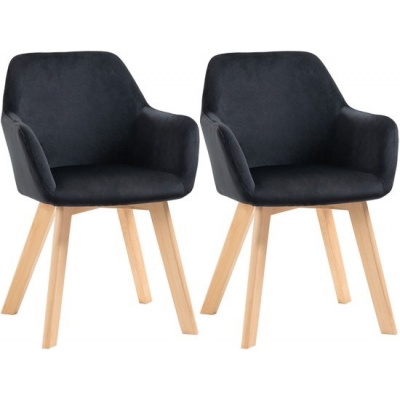 Foto van HOMCOM Eetkamerstoel van Samt (100% Polyester), Gummihout - 54L x 57B x 80H cm - Zwart