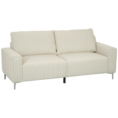 Foto van HOMCOM 3-zits Sofa met Armleuningen, Kussens, Cord, Gevoerd, 193 x 77 x 80 cm, Crèmewit