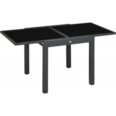 Foto van Outsunny Tuin Eettafel Aluminium, Gehard Glas Zwart