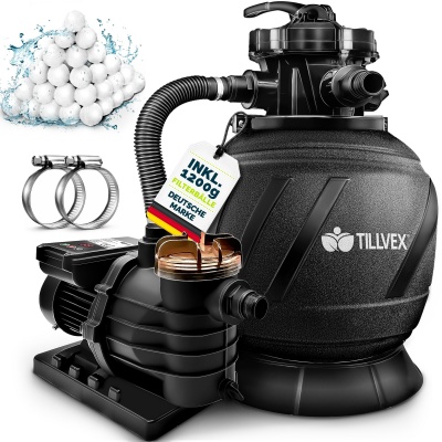 Foto van Tillvex Zandfiltersysteem 13.200L/h tot 40.000L + 1200g Filterkogels met timer