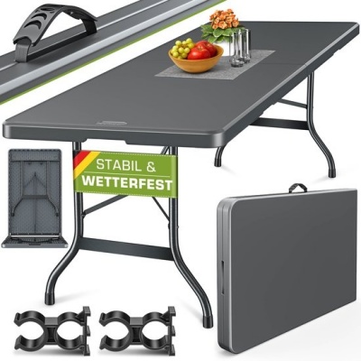 Foto van Tillvex Inklapbare Tuintafel, Kunststof, 180 x 75 cm, Voor 8 Personen, Met Draaggreep
