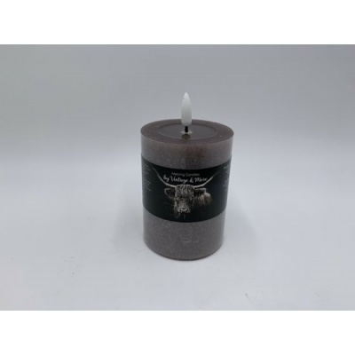 Foto van Taupe LED stompkaars 10 cm met timer en waskaarseffect, echte vlam Be Dazzled