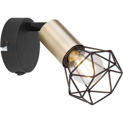Foto van Industrieel wandlamp van zwart metaal en messing met hout | 1 lichtpunt | E14