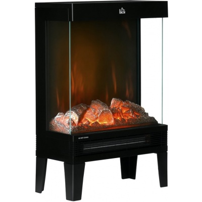Foto van HOMCOM Elektrische openhaard van staal met gehard glas - 40,5L x 20B x 62H cm - Zwart
