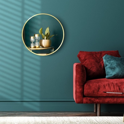 Foto van Kleankin badkamerspiegel, 50 cm, goud, aluminium, IP44, voor woonkamer en slaapkamer