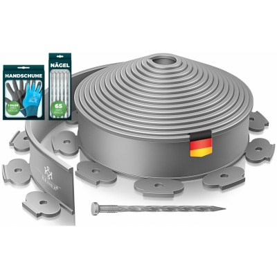 Foto van KESSER® Flexibele gazonrand van kunststof, lengte 10 m, hoogte 5 cm, met 50 grondankers + 1 paar han