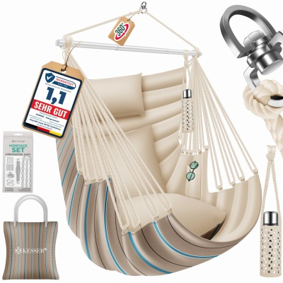 KESSER® Hangstoel Haïti 150 kg draagvermogen, hangstoel 360 ° rotatie, hangschommel indoor outdoor U