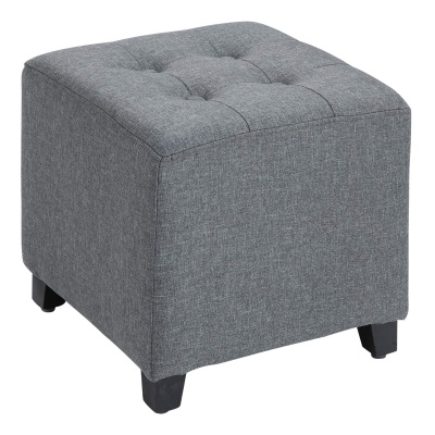 Foto van HOMCOM Vierkante Poef met Linnenlook, Houten Poten, Grijs, 35 x 35 x 35 cm