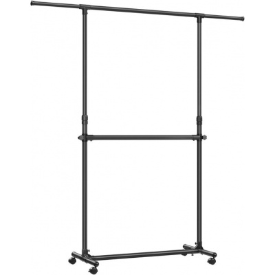 Foto van SONGMICS Kledingrek met uittrekbare bovenstang en wielen, hoogte verstelbaar 113-180 cm, zwart