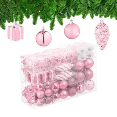 Foto van Kerstballen set van 72 - plastic - onbreekbaar - hartjes en sokjes - roze