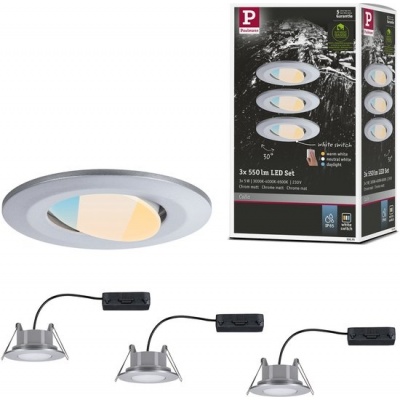 Foto van LED-inbouwlamp Calla Set van 3 zwenkbare rond 90mm 3x5W 400lm IP65 Chroom mat