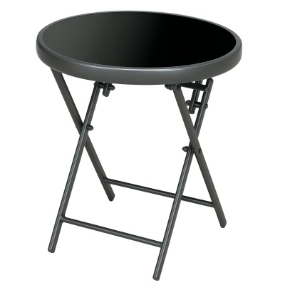 Foto van Outsunny Φ45cm Ronde Opvouwbare Bijzettafel met Imitatie Marmeren Top, Zwart