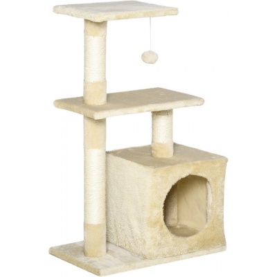 Foto van PawHut Krabpaal met sisal en pluche kattenspeelgoed, 80 cm hoog, beige