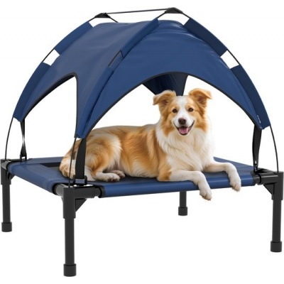 Foto van PawHut Verhoogd Hondenbed met Luifel, Buitenbed voor Kleine en Middelgrote Honden Donkerblauw 76 x 6
