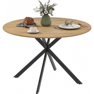 Foto van HOMCOM ronde eettafel met X-poten voor 4 personen - Eiken keukentafel