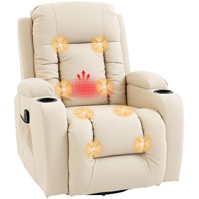Foto van HOMCOM Massagestoel met verwarming, 8 massagepunten, draaibaar en schommelend, crèmekleurig
