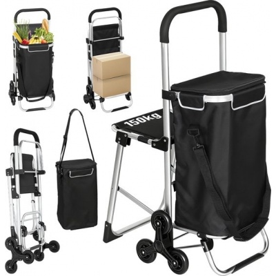 Foto van HOMCOM Winkelwagen van Oxford-stof, aluminium, 46L x 59,5B x 97H cm, Zwart