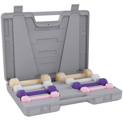 Foto van HOMCOM 10KG Hantelset met Tas, Handgewichten voor Thuis Gym, Roze, Paars, Grijs, Bruin