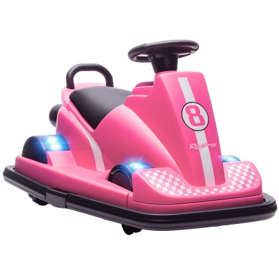 Foto van AIYAPLAY Autoscooter voor kinderen, 6V, 2 motoren, 360° draaibaar, roze met muziek en claxon