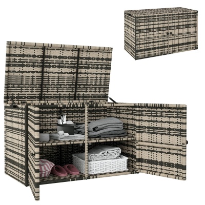Foto van Outsunny Buiten Kist, 350 l, 2 niveaus, PE-rotan, met gasveren en stalen frame, 118 x 57 x 69 cm, gr