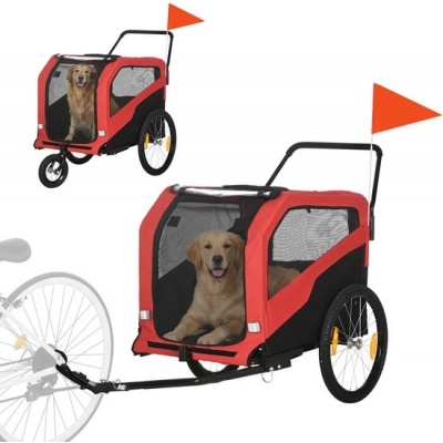 Foto van PawHut 2-in-1 Hondenaanhanger, Fietskar voor Honden, Max. 30 kg, Rood