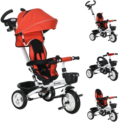 Foto van HOMCOM 6-in-1 opvouwbare driewieler met duwstang en zonnedak, voor kinderen 1-5 jaar, blauw
