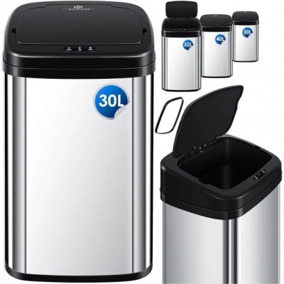 Foto van Kesser Prullenbak met Sensor Grijs/Zwart 30 liter - Automatische Soft Close Deksel- Afvalemmer - Inf
