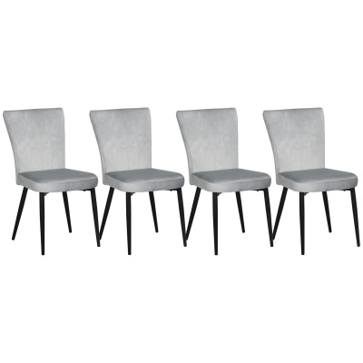 Foto van HOMCOM 4-delige set eetkamerstoelen, grijze velvet eetstoelen met rugleuning