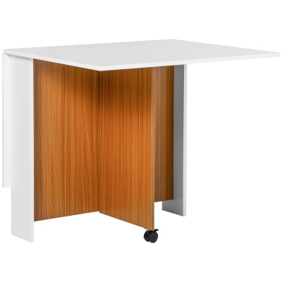 Foto van HOMCOM klaptafel met wielen - mobiele bijzettafel van hout in wit