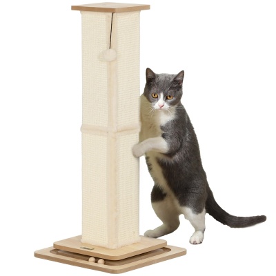 Foto van PawHut 3-in-1 Krabpaal voor Kittens, 67 cm met Sisal, Trackball en Hangbal