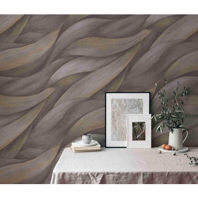 Foto van Erismann Vliesbehang 10257-10 Casual Chic Donkergrijs en Bruin Golvenpatroon