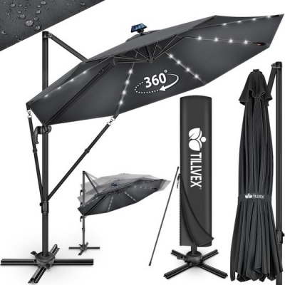 Foto van tillvex® Premium aluminium parasol 330 cm met afdekking, windbescherming en 360° draaibaar