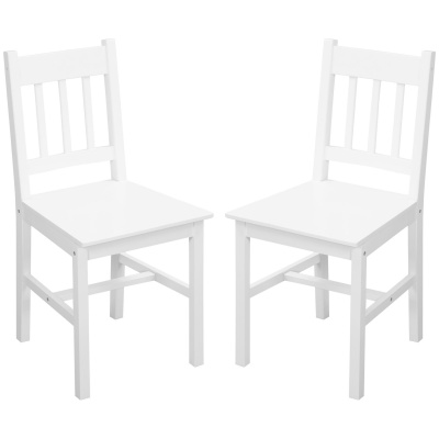 Foto van HOMCOM Set van 2 Eetkamerstoelen, Witte Keukenstoelen van Grenenhout, 41 x 46,5 x 85,5 cm